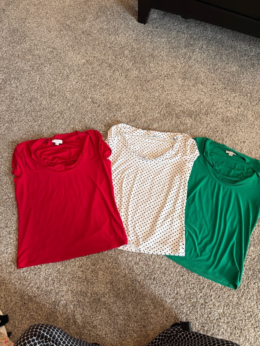 Tahari Red, White Polka Dot & Green Short Sleeve Scoop Neck Tops
